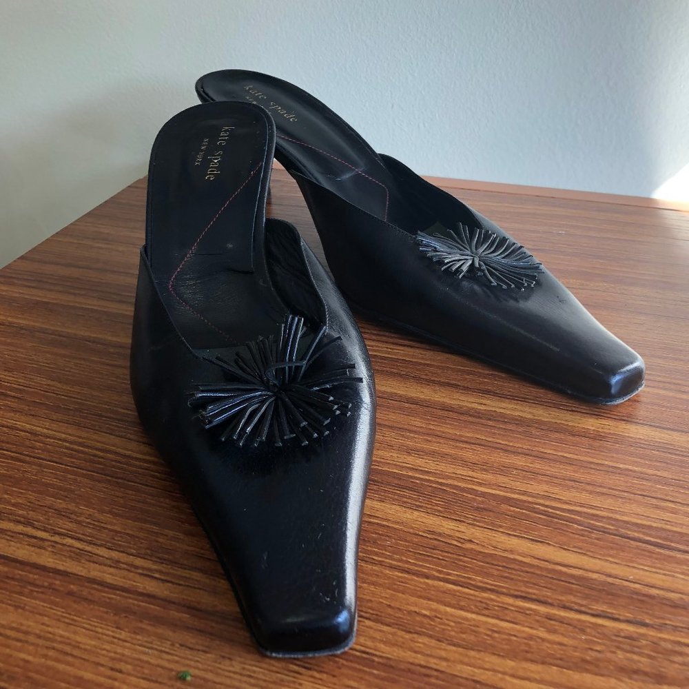 Kate Spade Leather Mules Black Flower Spider 10